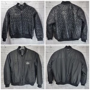Sean John Black Utility Reversible Quilted Puffer Bomber Jacket 3X XXXL Full Zip